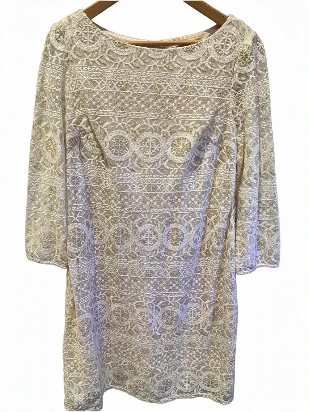 Jessica Howard Lace Blouse in White & Gold Size 14
